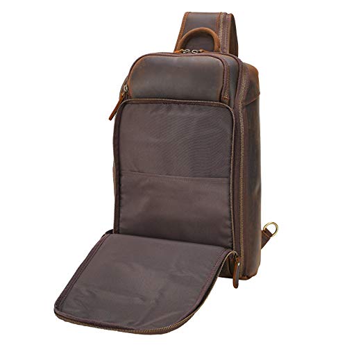 Polare Men's Small Dark Brown Leather Sling Shoulder Bag Travel & Hiking
