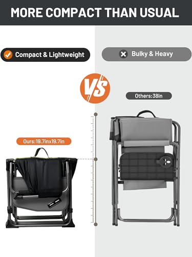 Heavy Duty Camping Chair with Side Table & Cup Holder - Black - 2 Pack