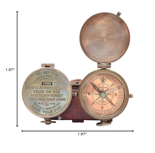WOANIN Engraved Brass Compass Gift to My Son/to Our Son/Nautical Gift for Son from Dad/Gift to Son from Mom A Perfect and Unique Gift with Leather Case (A for Son from Dad)
