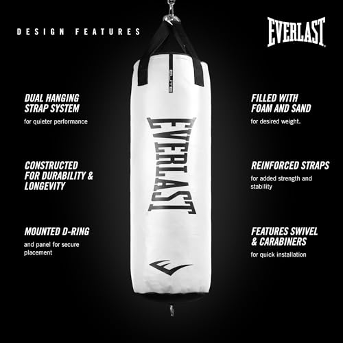 Everlast Elite 80lb White Punching Bag - Heavy-Duty Boxing MMA Training Equipment