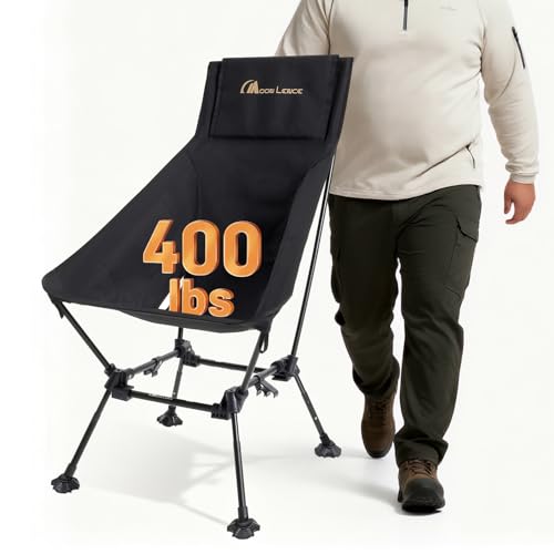 MOON LENCE Black Oversized High Back Camping Chair, Height Adjustable Folding Seat for Adults, 400 lbs Capacity