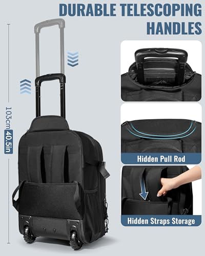 17-Inch Rolling Tactical Laptop Backpack with Wheels for Men, Black