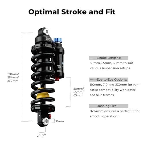 BOLANY Downhill Mountain Bike Rear Shock 190mm-230mm Suspension for MTB & E-Motorbike