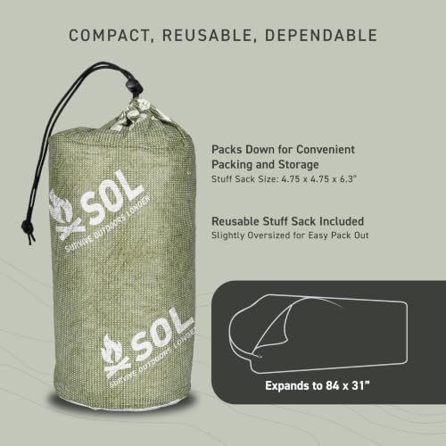 SOL Escape Bivvy with Hood 60 gsm Emergency Survival Blanket Reflects 70% Body Heat Water Resistant Green