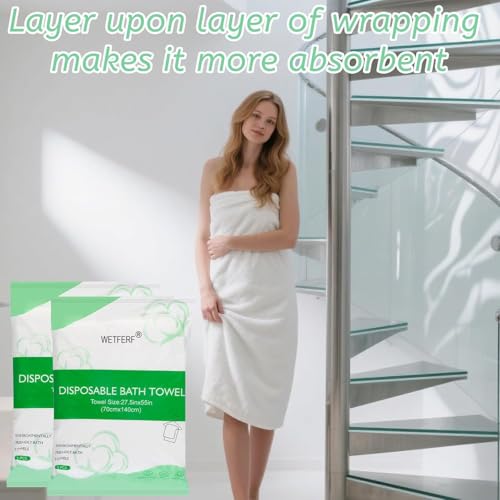 20 Pack Large Disposable Bath Towels 55x27.5 Inches Thick for Travel & Spa