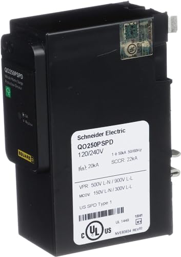 Black Surge Protection Device for Square D QO Load Centers - No Wiring, 50kA, 120/240V, Plug-On Neutral, Home Lighting Accessory