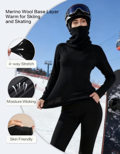 Women’s Merino Wool Base Layer Set - Medium Black 250gsm Thermal Layer