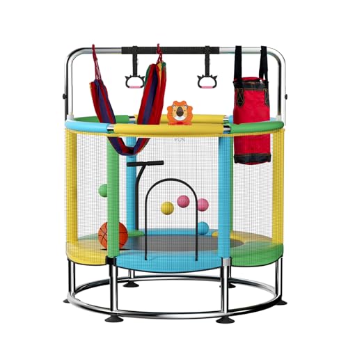 Towigic 55-Inch Multicolor Indoor & Outdoor Kids Trampoline with Adjustable Bar