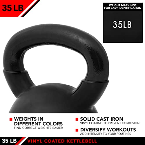 35lb Vinyl Coated Cast Iron Kettlebell for Strength & Cardio Workout