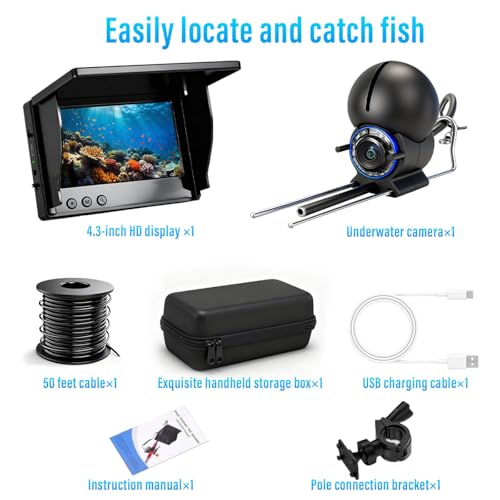 Underwater Fishing Camera 1080P HD 50ft Tangle-Free Cable IPS Screen Black