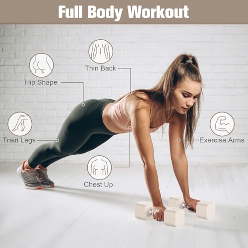 Adjustable Dumbbell Set 13.2LB Each Beige - Home Gym Equipment for Strength Training