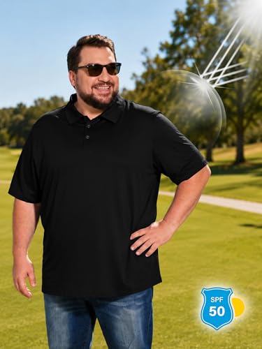 Big & Tall Men's Polo Shirt - UPF 50+ Quick Dry 3X-Large Black