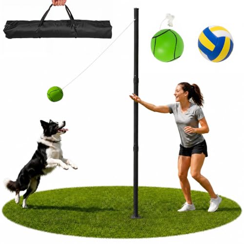 Eastrexon 9 FT Tetherball Set with 2 Balls & Adjustable Steel Pole for Outdoor Play