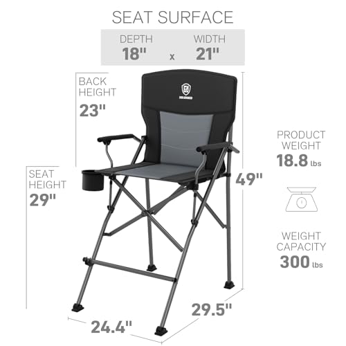 Ever Advanced Tall Foldable Camping Chair with Carry Bag Black - 31" Seat Height, Padded, Supports 300 lbs