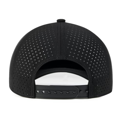 Men Adjustable Snapback Laser Cut Mesh Baseball Cap - Black