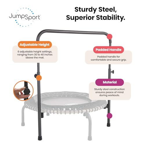 JumpSport 39 Inch Black Handle Bar Accessory for Arched Leg Trampolines – Adjustable Stability Support