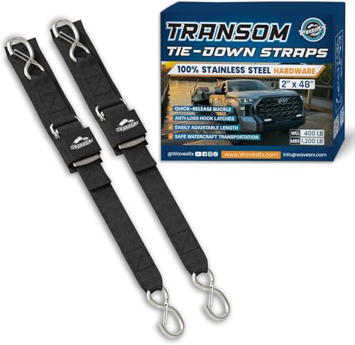 Stainless Steel Boat Trailer Transom Tie Down Straps - 2x48 Inches, 2 Pack, Heavy Duty Marine-Grade with Quick Release Buckles - 1,200 lbs MBS - Variation of STAINLESS 2x48