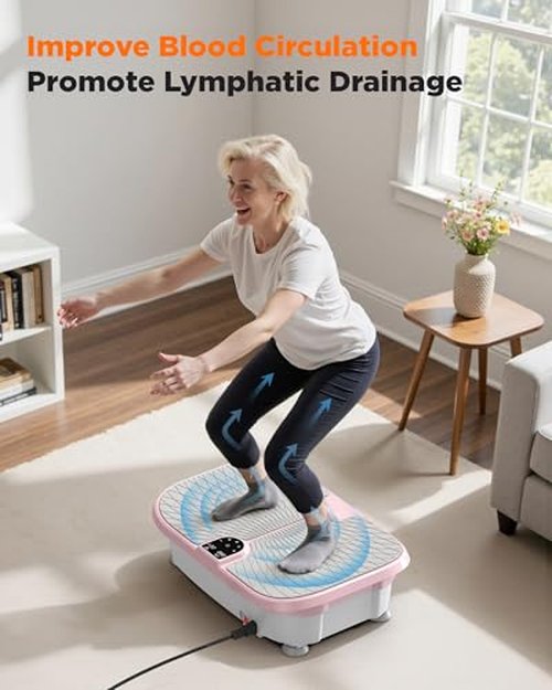 FEIERDUN Vibration Plate Exercise Machine, 400 LBS Capacity Vibration Plate for Lymphatic Drainage, Max Space for Whole-Body Workout & Relaxation at Home-Pink
