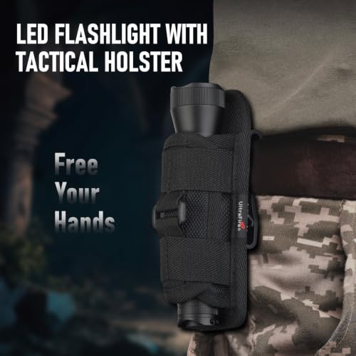 High Lumens Tactical Flashlight with Holster - Rechargeable, Waterproof, Focus Adjustable