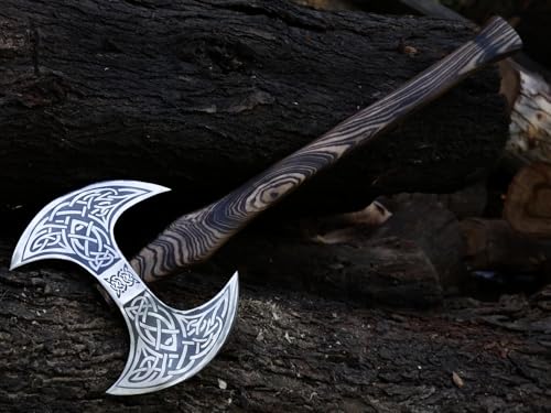 24-Inch Viking Double Handed Battle Axe - Norse Style Ax for Collectors & Recreation
