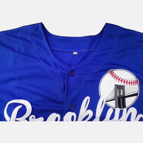 Men's Blue 42 Baseball Jersey - 90s Hip Hop Style Button Down Shirt XL