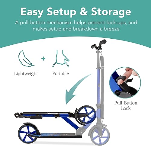 Kids & Teen Foldable Kick Scooter with Large Wheels & Suspension - Blue