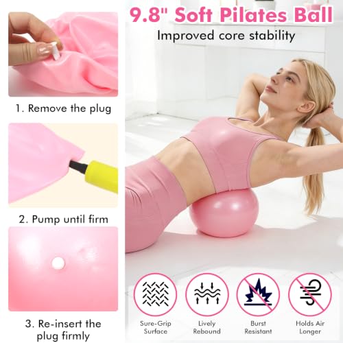 Pink Pilates Equipment Kit for Women, 19 Pieces Home Workout Set