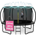 Black 12FT Outdoor Trampoline with LED Lights, Safety Net, Ladder – ASTM Certified