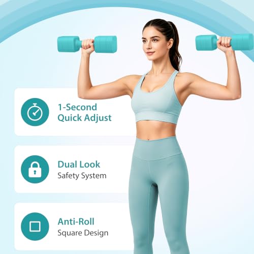 Poudee Mint Green 20LB Adjustable Dumbbell Set - 3-in-1 Home Gym Weights for Men Women