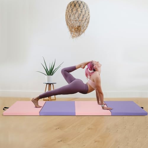 FDW 4x6 ft Pink & Purple Foldable Gymnastics Tumbling Mat - Portable Exercise Pad