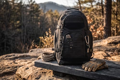 HIGHLAND TACTICAL Foxtrot 38L Large Black Tactical Backpack for Hiking & Travel