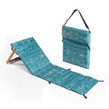 Wacho Blue Green Outdoor Folding Beach Chair with Reclining Wooden Backrest