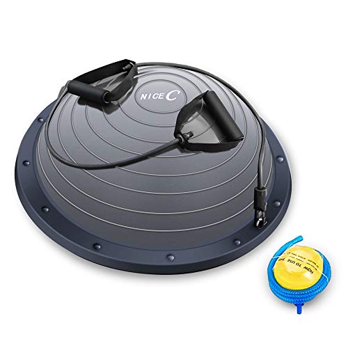 Grey Balance Ball Half Ball Exercise Trainer with Resistance Bands and Foot Pump