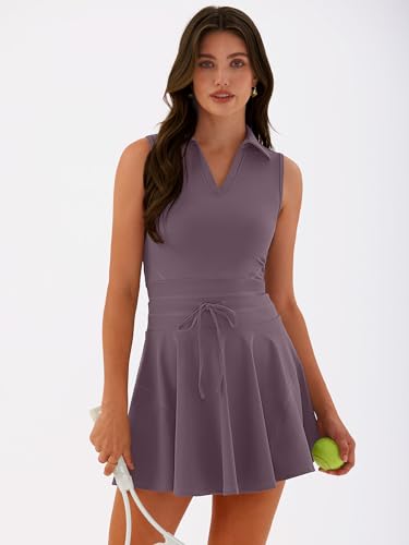 Caracilia Women's Tennis Dress Set - 2 Piece Athletic Outfit Small Nutmeg