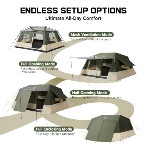 6 Person Waterproof Family Camping Tent with Rainfly & Extended Vestibule - Green/Khaki