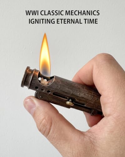 Thoren's Hand Carved Cracks Vintage Brass Kerosene Trench Lighter with Battle Soul - Unique Mechanical Design