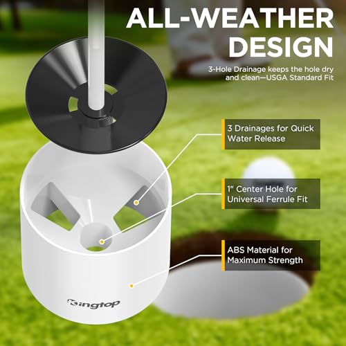 KINGTOP 3 ft Golf Flagstick & Hole Cup Set with Mini Flags - White Pole & Red Flag, 3-Pack