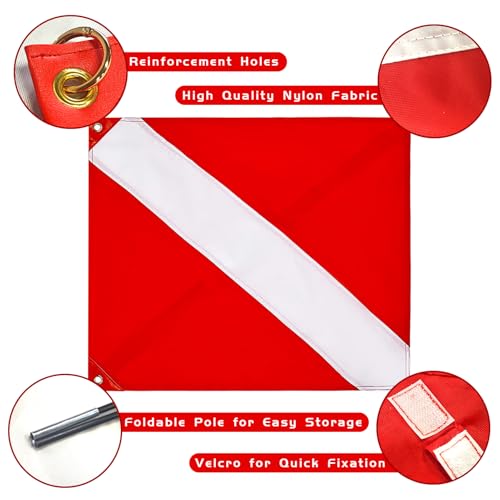 20 x 24 Inch Dive Flag for Boat with Removable Stiffening Pole - US Legal Diver Down Marker