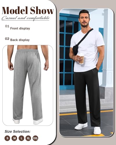 Men's Open Bottom Sweatpants with Wide Leg Fit - Black, Heather Gray, Small