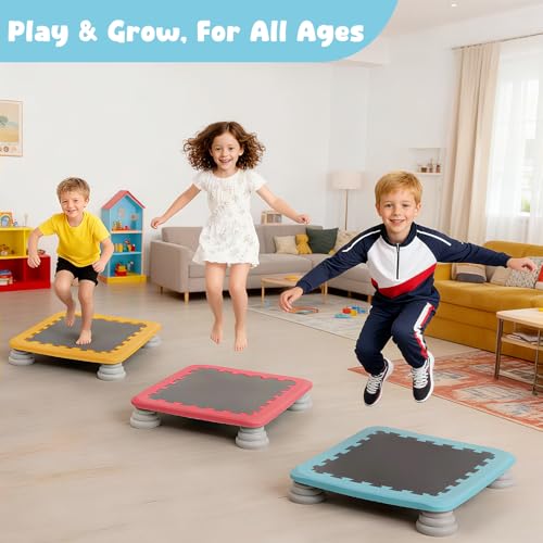 HAPPYMATY Blue Mini Kids Trampoline - Indoor/Outdoor Rebounder for Sensory & Motor Skills, 220 lbs Capacity