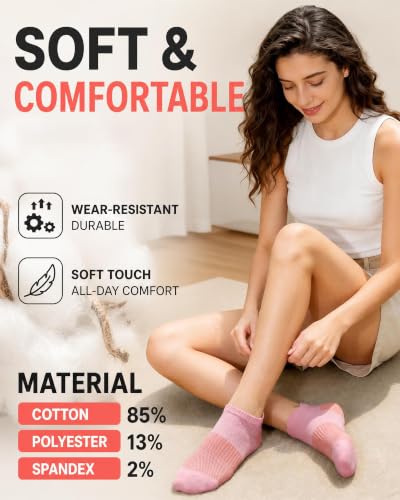 Colorful Ankle Socks for Women - 6 Pairs No Show Cotton Socks