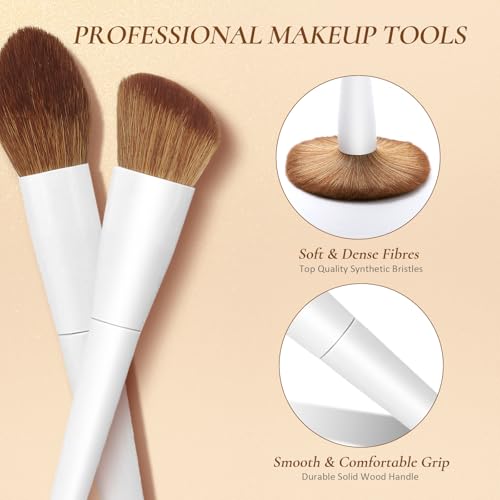 Pearl White Makeup Brush Set with Case - 20 Professional Brushes & Puffs