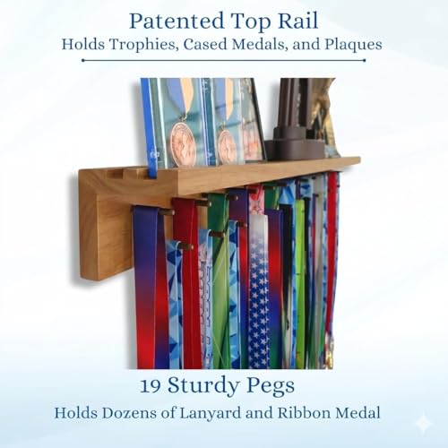 MedalAwardsRack Premier Medal Hanger Display Rack and Trophy Shelf - Stained Walnut, 2ft