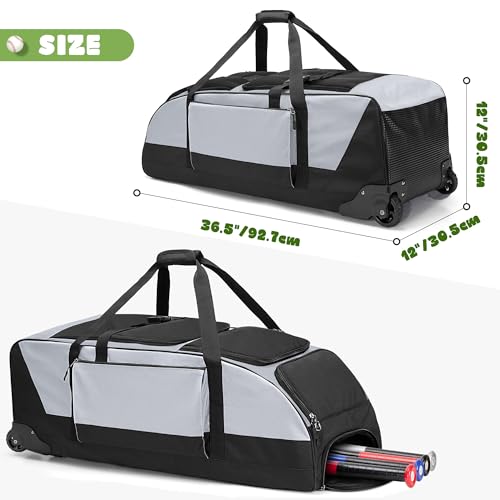 GOBUROS Rolling Baseball & Softball Gear Bag with Wheels, Multiple Pockets