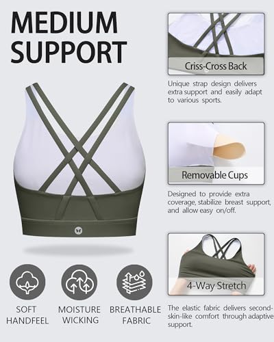 Small Dark Green Strappy Sports Bra for Women - Lucky Yoga