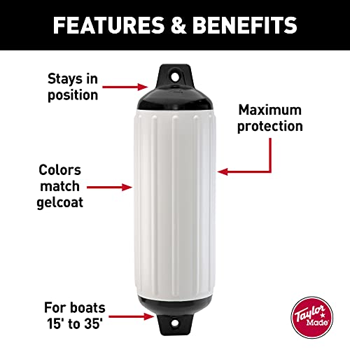 TaylorMade Super Gard Inflatable Vinyl Boat Fender 8.5x26 White for 15-20 ft Boats