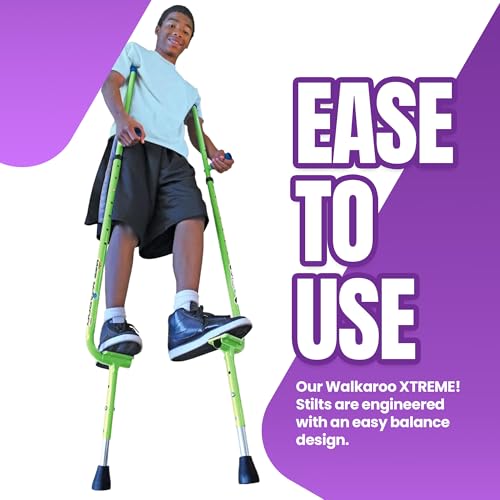 Geospace Adjustable Steel Stilts for Kids & Adults - Green, Height Up to 17 Inches