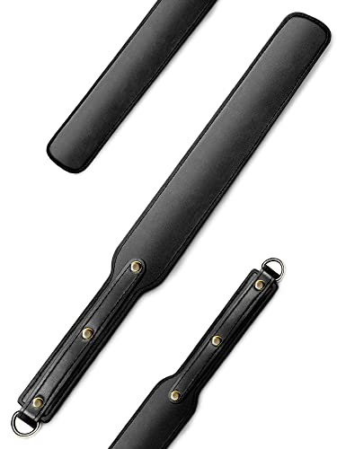 18 Inch Leather Riding Crop - Black Equestrian Whip with Faux Leather Paddle