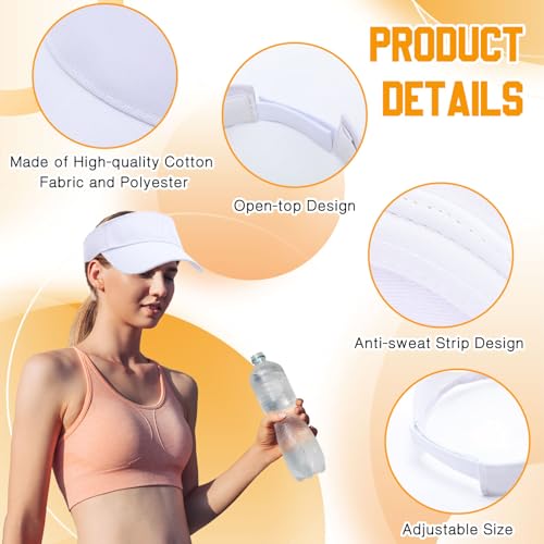 Sun Visor Hats Pack of 36 Adjustable UV Protection Sports Visors - White