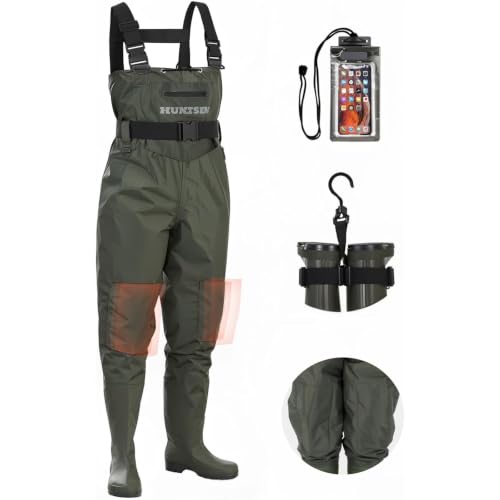 HUNTSEN Waterproof Chest Waders for Men & Women - Green, Size 11 with Boots